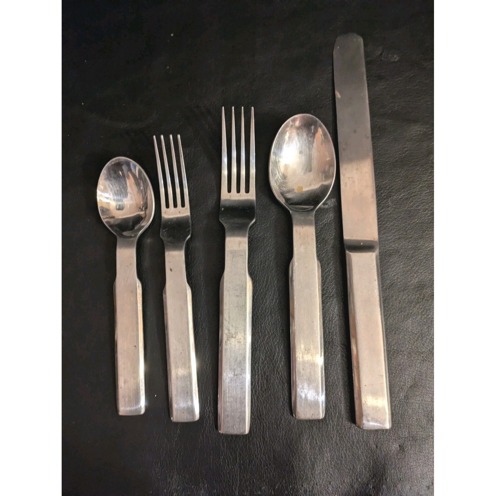 MCM Stanley Roberts Oblique 5 Piece Place Setting Tea Table Spoon Fork Knife